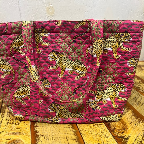 Pink Leopard Print Quilted weekend travel Tote Bag set of 3 printfresh bagheera - Picture 4 of 12